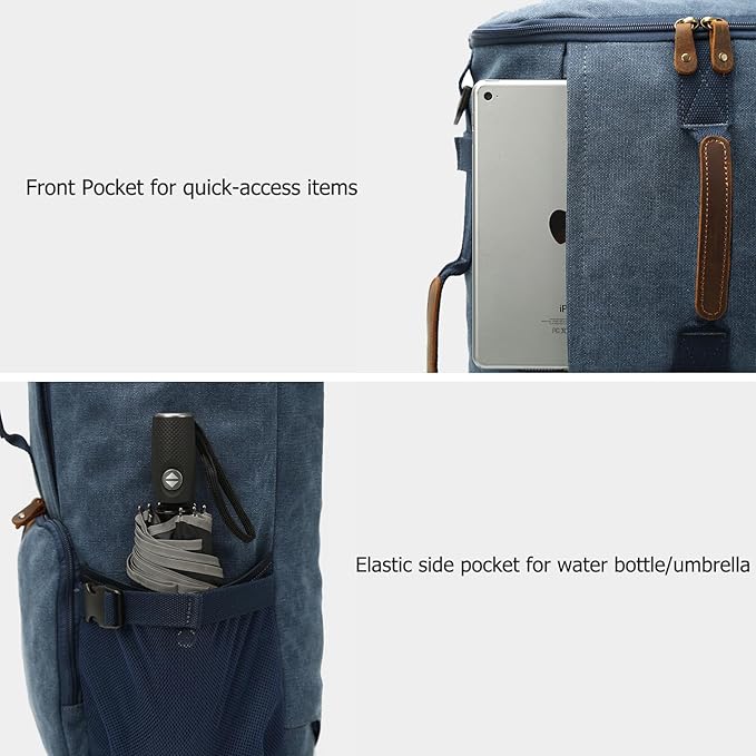 G-FAVOR 40L Travel Backpack, Vintage Canvas Rucksack Convertible Duffel Bag Carry On Backpack Fit for 17.3 Inch Laptop Bag, Blue