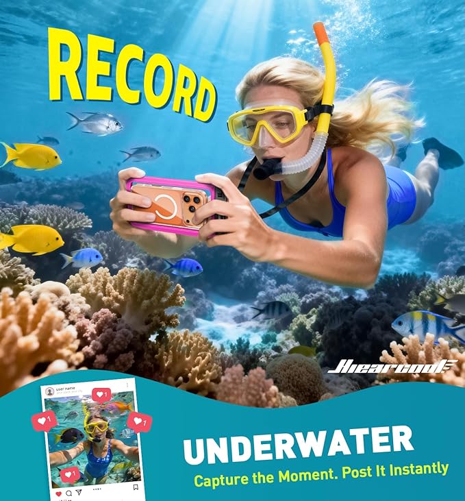 Hiearcool Universal Waterproof Phone Pouch,IPX8 Cell Phone Waterproof Case Up to 8.3" for iPhone 17 16 15 14 13 Pro Max,Beach Essentials Vacation Must Haves-Clear&Bright Red-2Pack