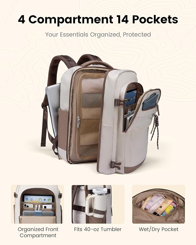 LOVEVOOK 40L Travel Backpack for Women, Airline Approved Carry On Luggage, TSA Personal Item Bag fits 15.6 Inch Laptop, Waterproof Weekender Overnight Suitcase for Work, Purple