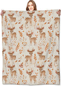 Whimsical Deer Blanket Cute Fawn and Autumn Leaves Throw Blankets Gifts for Kids Girls Lightweight Soft Fleece Cozy for Sofa Couch Bed Room Travel Birthday Decor 50x60in
