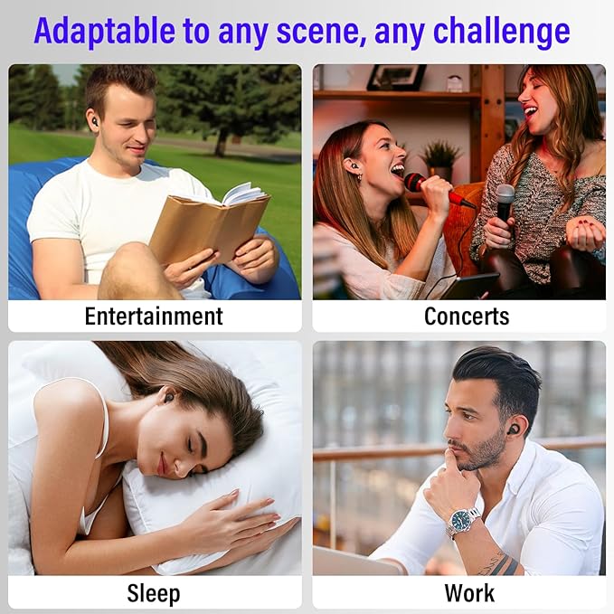 Ear Plugs for Sleeping Noise Cancelling, Reusable 35-46dB Noise Reduction Earplugs with 7 Silicone Ear Tips & Carry Case, Comfortable Hearing Protection for Sleep, Work, Study, Travel & Concerts Black