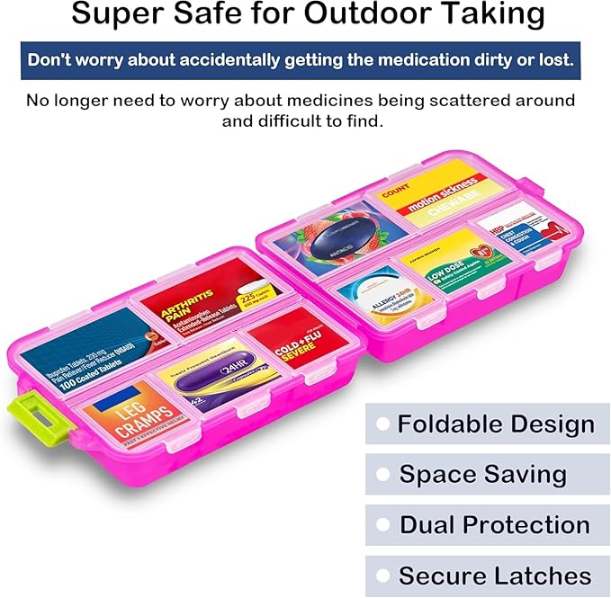 2026 New Extra Large Pill Box with Medicine Labels Travel Essentials Daily Med Container Mini Medication Organizer Storage Organizer Case 7 Day Pill Organizer(Pink+White+Grey)