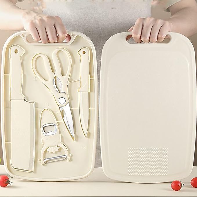 Cutting Board and Knife Set, 5 In1 Travel Cutting Boards And Knife Travel Cutting Board Kitchen Scissors and Peeler For Kitchen (Pink)