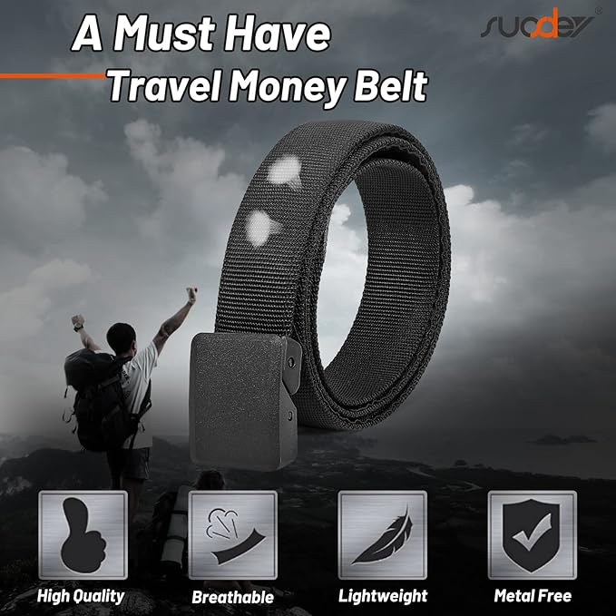 SUOSDEY Travel Money Belt, Nylon Hidden Money Pocket Belt with Plastic Buckle