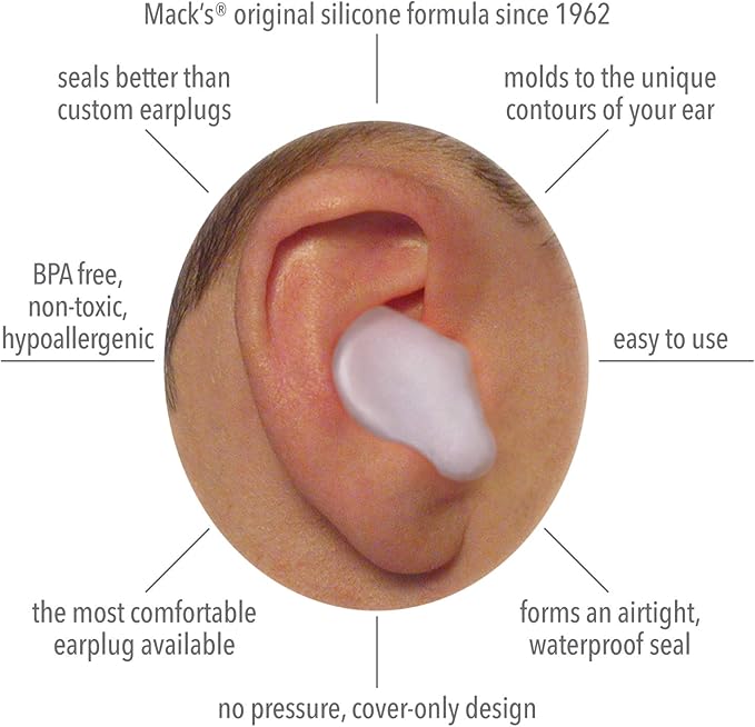 Mack’s Pillow Soft Silicone Earplugs, 2 Pair – The Original Moldable Silicone Putty Ear Plugs for Sleeping, Snoring, Swimming, Travel, Concerts and Studying White