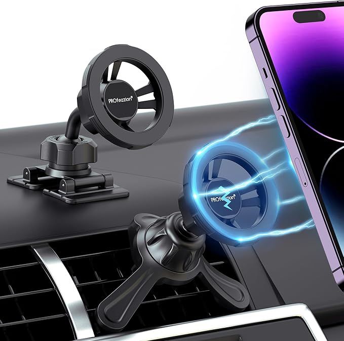 PROfezzion Airplane Travel Essentials Magnetic Phone Holder for MagSafe Pink & Deluxe Metal Version for MagSafe Car Mount