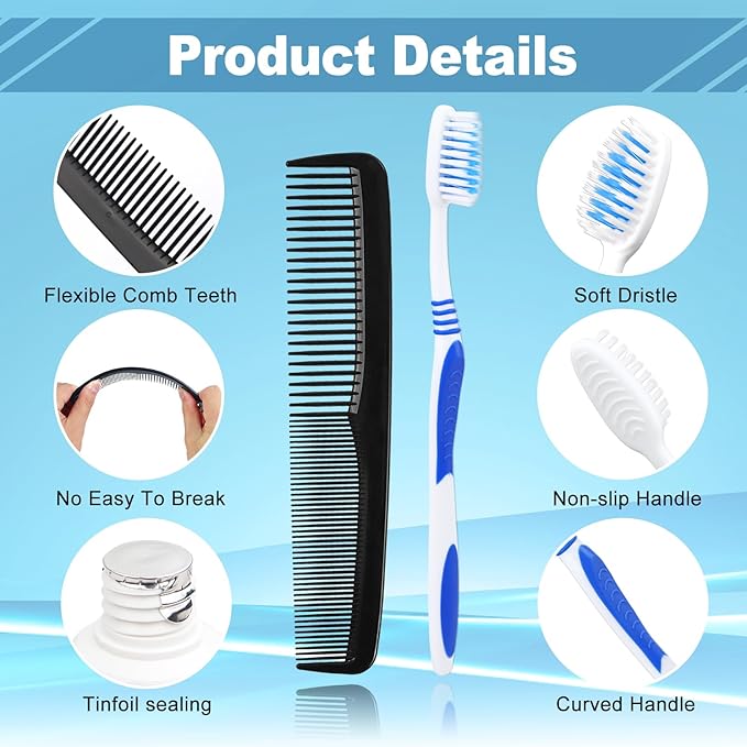 3 Set Travel Toothbrush Kit Bulk,Disposable Toothbrush with Toothpaste Set with Mouthwash,Toothpaste,Cover,Comb,Zip Bag,Floss Picks,Toothbrushes Set for Homeless,Travel