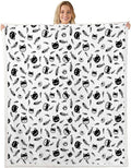 Cute Cats Kids Throw Blanket,Cartoon Cats Pets Paws Print Bed Blanket for Girls Boys Adults,Lovely Animals Kawaii Fleece Blanket,Black White Fuzzy Blanket,Queen Size (90 x 90 Inches)