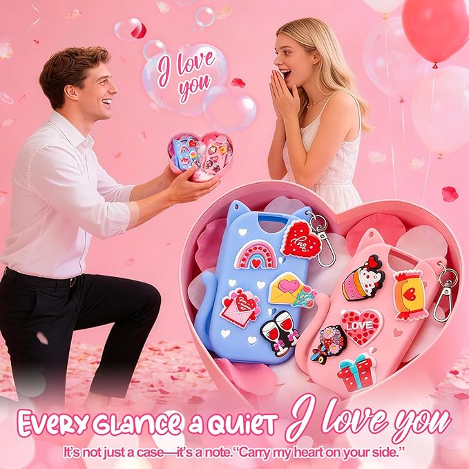 Mity rain Valentine Cat Silicone Case for Touchland Mist 1 FL OZ Hand Sanitizer Spray, Portable Travel Keychain with 10 Love Charms, Ideal Valentine’s Day Gifts for (Him/Her) your belove