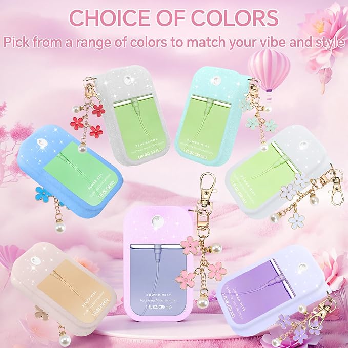 Silicone Case Compatible with Touchland Hand Sanitizer Spray Mist 1 oz with Flower keychain