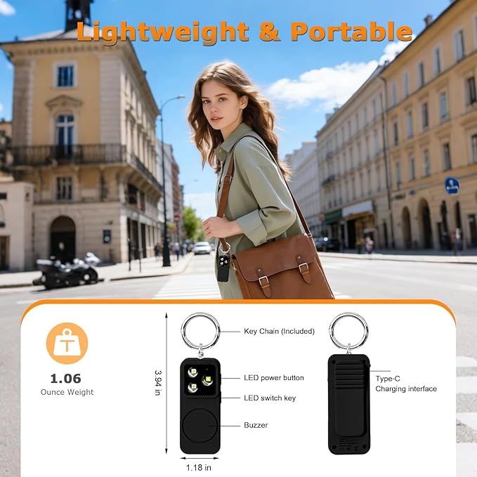 Rechargeable Personal Safety Alarm for Women, 150dB Emergency Siren with Strobe Light, Keychain Safety Alarm with Pull Pin, Compact Self Defense Alarm for Walking, Travel, College and Everyday Carry