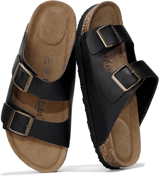 Project Cloud 100% Genuine Leather Flat Sandals For Women 2026 Cork Footbed Womens Sandals with Memory Foam and arch support Vacation Essentials Slides for Women Footwear (Venita)