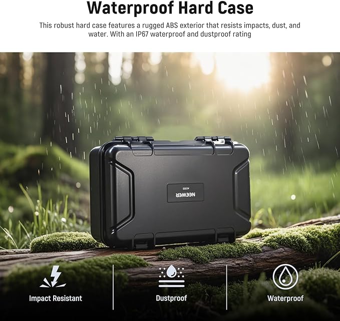 NEEWER Hard Case Compatible with DJI Osmo Pocket 3 & Creator Combo Accessories, IP67 Waterproof Dustproof Shockproof Portable Travel Storage Case with Custom Foam Inserts & 17 Slots, AC022