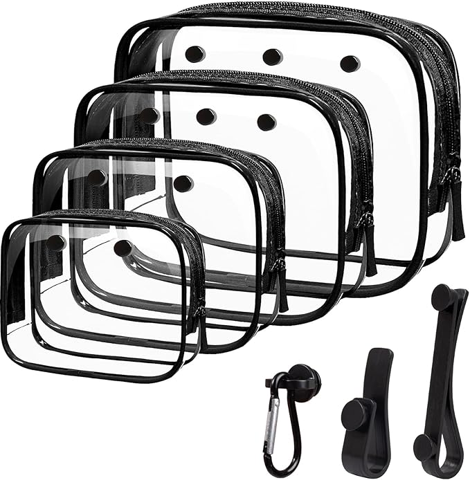 4 Pack Clear Toiletry Bags, Portable Travel Makeup Pouch with Zipper, TSA Approved Organizer, Clear Pouch Bags Compatible With Bogg Bag Divider Accessories (Bogg Clear Black, Pack of 8)
