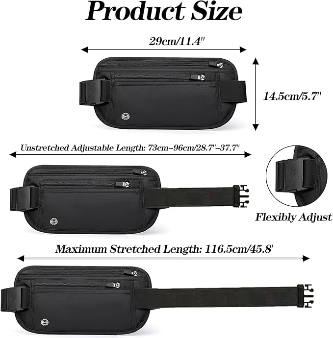 Black Hidden Money Belt for Travel for Men, Waist Wallet Anti Theft, RFID Passport Holder For Travel Men Or Women, Money Pouch, RFID Passport Holder(Black1)