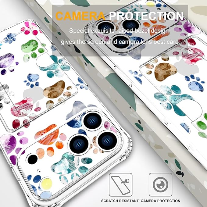 Compatible with iPhone 17 Pro Case Card Holder for Women Cute Design,Wallet Phone Cases Transparent Cool Kawaii Protective (Clear Lovely Dogs Paws)