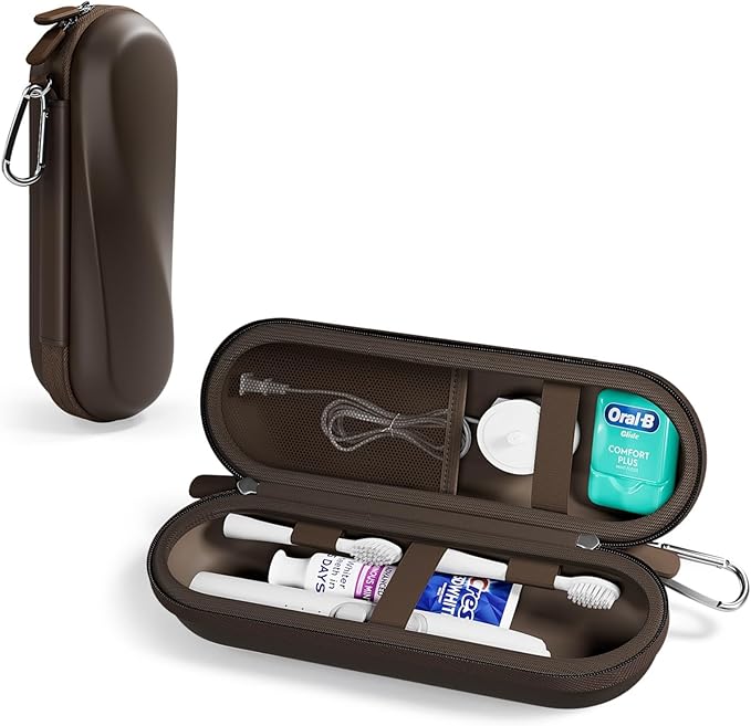 ProCase Electric Toothbrush Travel Case for Oral-B 1000/1500/5000/6000/7000/7500/9600 & iO 7/8/9/10, Philips Sonicare 1100/4100/5100/5300/6100, Water-Resistant Hard Case -L,Chocolate