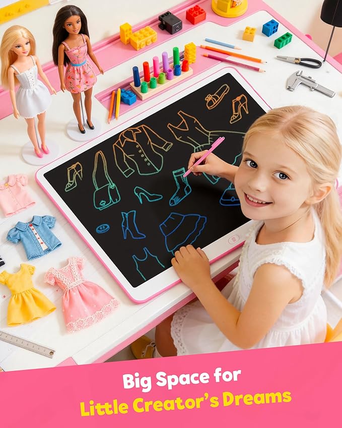 TEKFUN 20inch LCD Writing Tablet with Stylus, Erasable Doodle Board Mess Free Drawing Pad for Kids, Car Trip Educational Toys Birthday Christmas Gift for 3 4 5 6 7 Girls Boys（Pink）