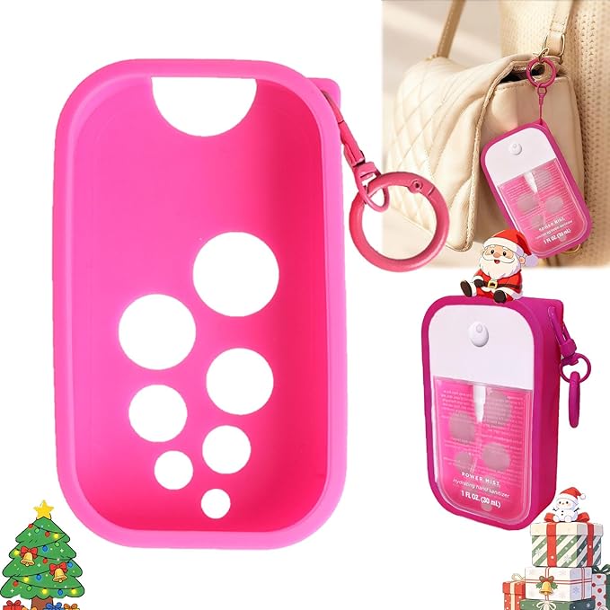 Silicone Case for Touchland Hand Sanitizer Spray 1 fl oz,Protective Case with Dual Keychains and Back Hole Design,Portable Hand Sanitizer Holder Keychain for Daily Outings, Travel & More (Rose Red)