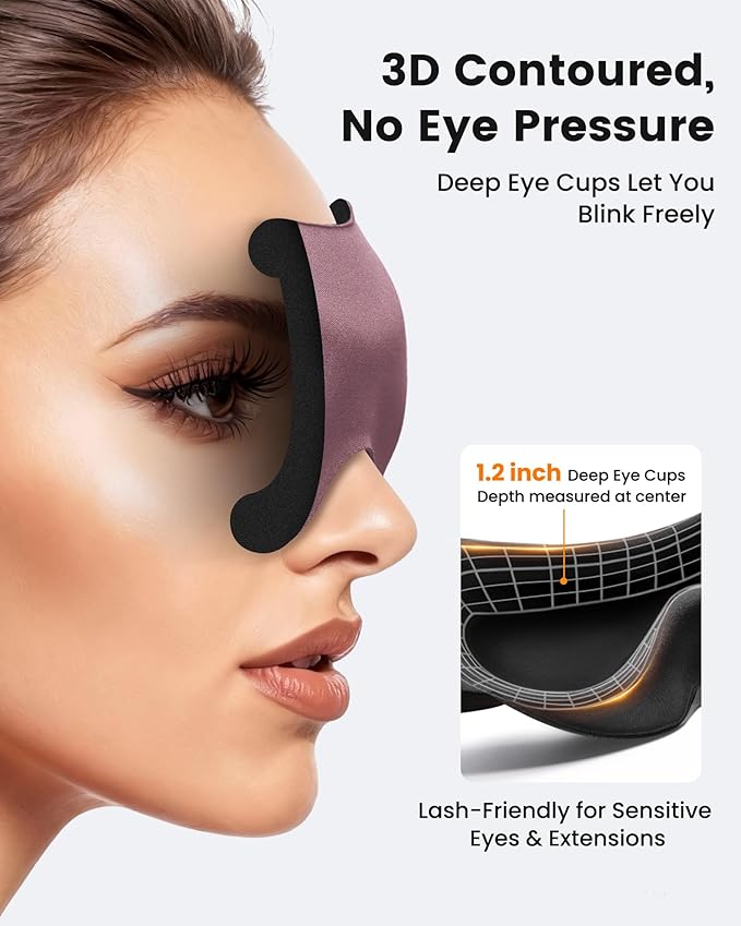 Sleep Masks for Women Men: Zero Eye Pressure Airplane Travel Essentials - 100% Blackout Eye Masks for Sleeping - Side Sleep Comfort Cover for Lash Extensions