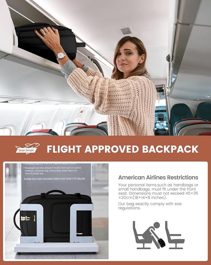 LOVEVOOK Carry On Travel Backpack For Women Flight Approved, 50L Personal Item Backpack Flight Approved, TSA Travel Bag Fit 18 Inch Laptop, Business Weekender Overnight Waterproof Daypack with 3 Cubes