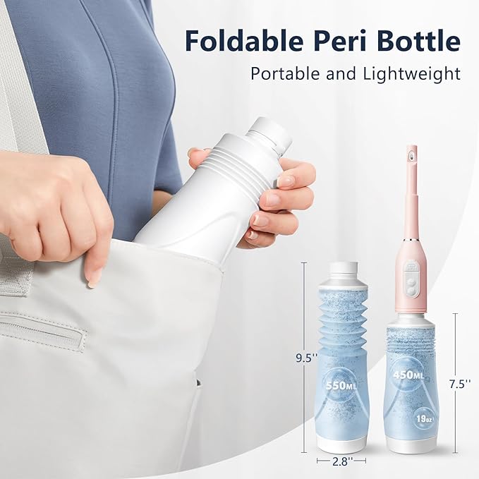 Portable Bidet for Women, 550ml Portable Bidet for Travel, Rechargeable Peri Bottle for Women, Providing to 70 Uses, IPX7 Waterproof for Postpartum Care, Personal Hygiene Cleaning, Perineal