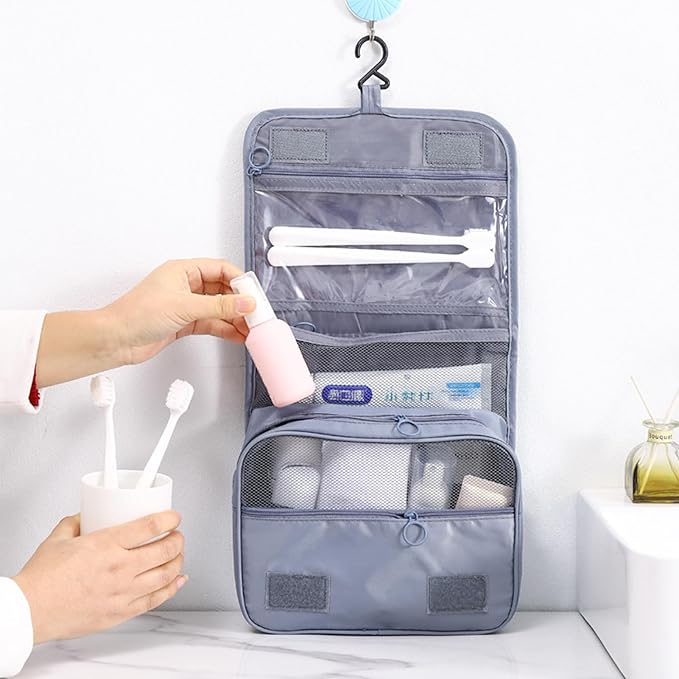 Travel Toiletry Bag for Women, Hanging Toiletry Bag with Multi-Pockets, Toiletry Bag for Traveling Easy Clean, Travel Organizer Bag Gray