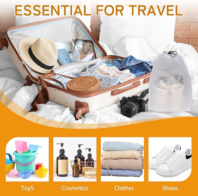 Shoe Bags for Travel, 15.7" x 11.8" Travel Shoe Bags for Packing, Large Waterproof Portable Travel Shoe Storage Bags Travel Essentials Women for and Men (5, White)