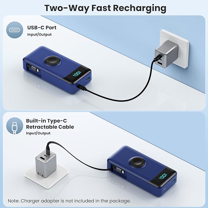5-in-1 Portable Charger for iPhone,40800mAh Power Bank Built-in Retractable Cable and iWatch Charger,25W PD Fast Charging Battery Pack,Travel Essential Charger for iPhone 17/Air/16,Android,Navy Blue