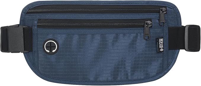 Slim Money Belt for Travel - Anti-Theft Hidden Passport Holder Waist Wallet with Secure Pouch for Cash, Credit Cards & Phone Safe (Small Navy Blue)