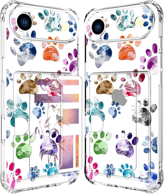 Compatible with iPhone 17 Air Case Card Holder for Women Cute Design,Wallet Phone Cases Transparent Cool Kawaii Protective (Clear Lovely Dogs Paws)