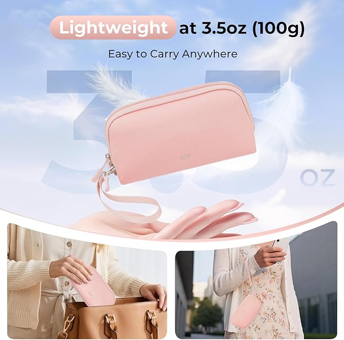 FYY Travel Cable Organizer - 8 Compartments Lightweight Water Resistant Tech Pouch with Wrist Strap, Portable Electronic Accessories Case for Cord Charger Storage for Travel Home Office, Pink (Small)