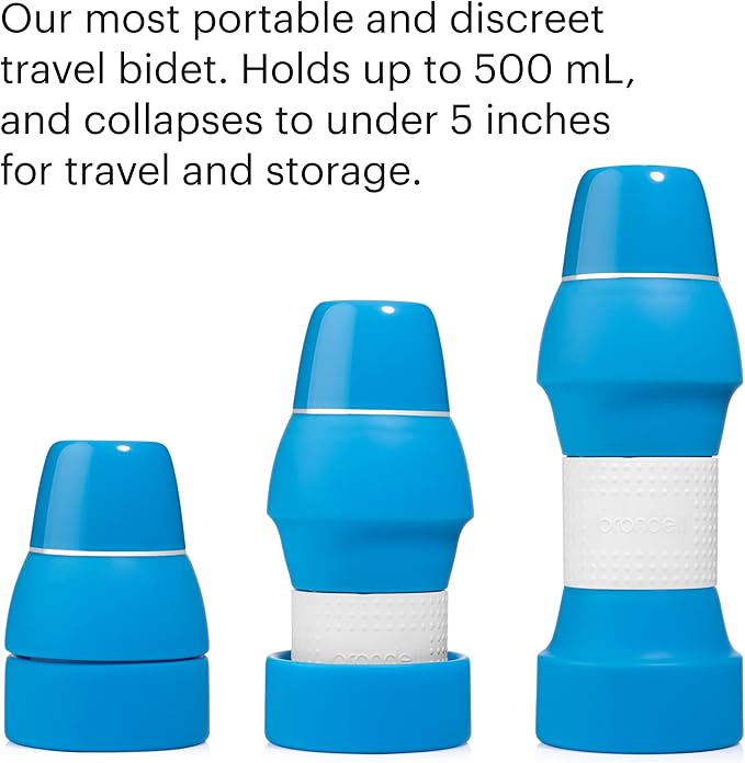 Brondell GoSpa Travel Bidet – Portable Peri Bottle for Postpartum & Perineal Care, 500ml Handheld Bidet with Angled Nozzle, Collapsible Design, Nozzle Storage & Travel Bag, Blue