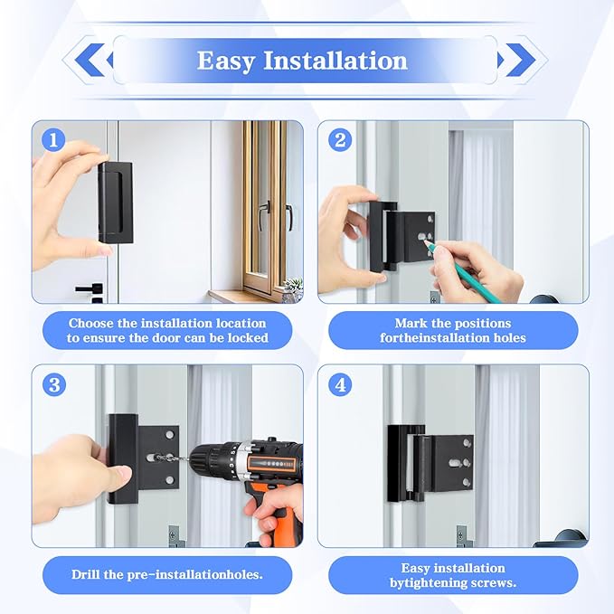 Child Safe Door Reinforcement Lock 2 Pack, 800lbs Heavy Duty Aluminum Inward Door Security Lock, 3 Inch Stop with Protective Silicone Strips for Extra Kids Safety, Silver