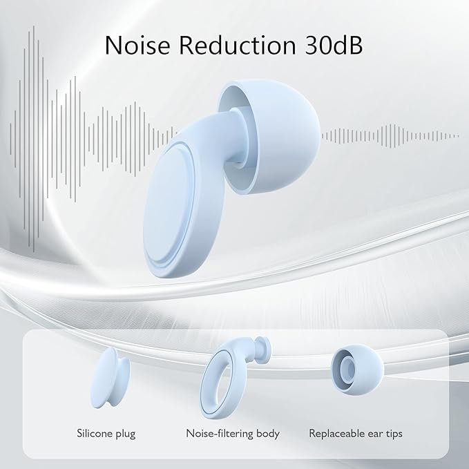 Jayine 2 Pairs Ear Plugs for Sleeping, Soft Full Silicone Ear Plugs for Noise Reduction 25dB, Reusable Hearing Protection Earplugs for Concert, Focus, Travel, 8 Ear Tips in S/M/L - Blue