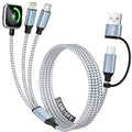 Travel Essentials 3 in 2 Charging Cable for Phone Watch Charger, USB A/USB C Multi Charging Cable/Cord for All Devices Compatible for iWatch Ultra/SE/11-2, iPhone17 15 14, Android, More - 5FT
