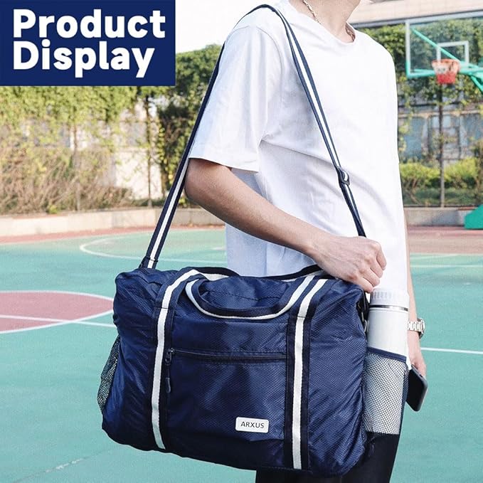 Arxus Foldable Tote Bag for Travel Expandable Lightweight Carry On Luggage 22L Packable Duffle Bag for Traveling