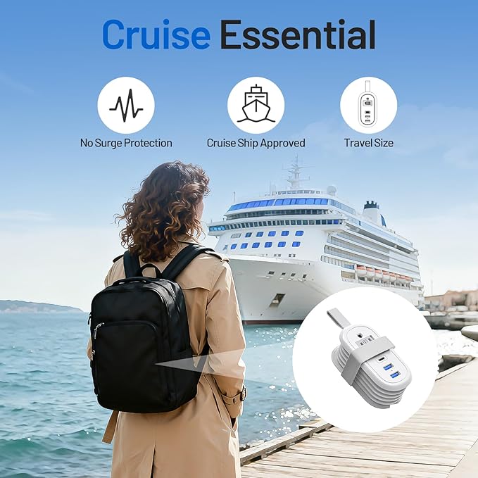 BEVA Travel Power Strip with USB C Ports, PD 20W Fast Charge 2 Outlets 3 USB Ports, 4 FT Travel Flat Plug Extension Cord, Non Surge Protector for Cruise Ship Travel Essentials(PD20W Charge White)
