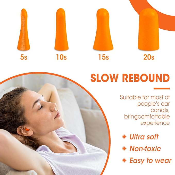AZEN 300 Pairs Ear Plugs, NRR 32dB Soft Foam Ear Plugs for Sleeping Noise Cancelling, Earplugs for Concerts Shooting Swimming Noise Reduction,Individually Wrapped (Orange)
