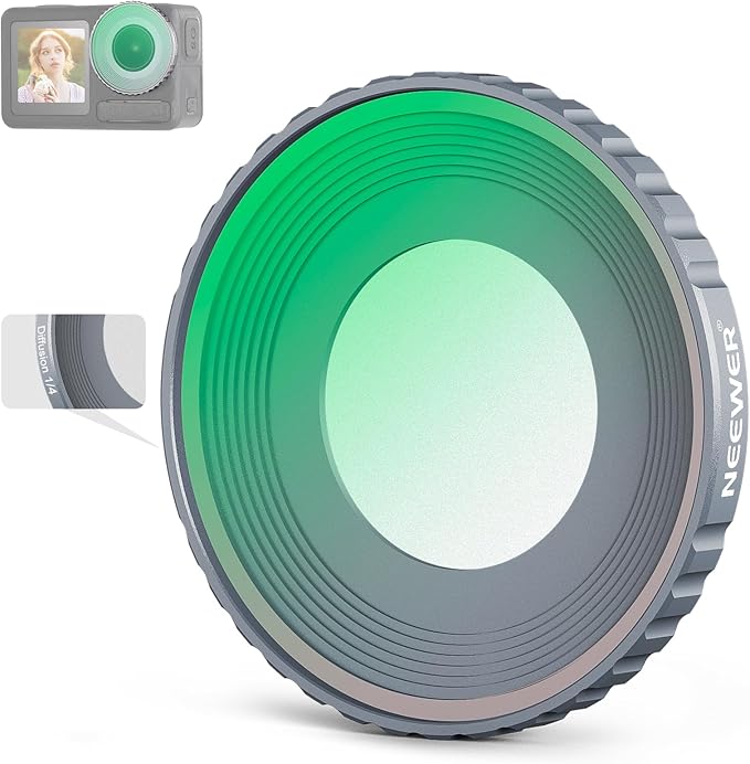 NEEWER Black Diffusion 1/4 Filter Compatible with DJI Osmo Action 5 Pro & 4, Multicoated HD Optical Glass Screw On Soft Dreamy Cinematic Effect Filter, FL-N50