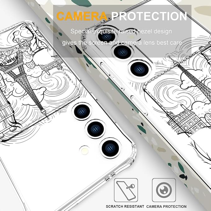Compatible with Samsung Galaxy S24+ Plus / S25+ Plus Case Card Holder for Women Cute Design,Wallet Phone Cases Transparent Cool Kawaii Protective (Clear Paris City Eiffel Tower)