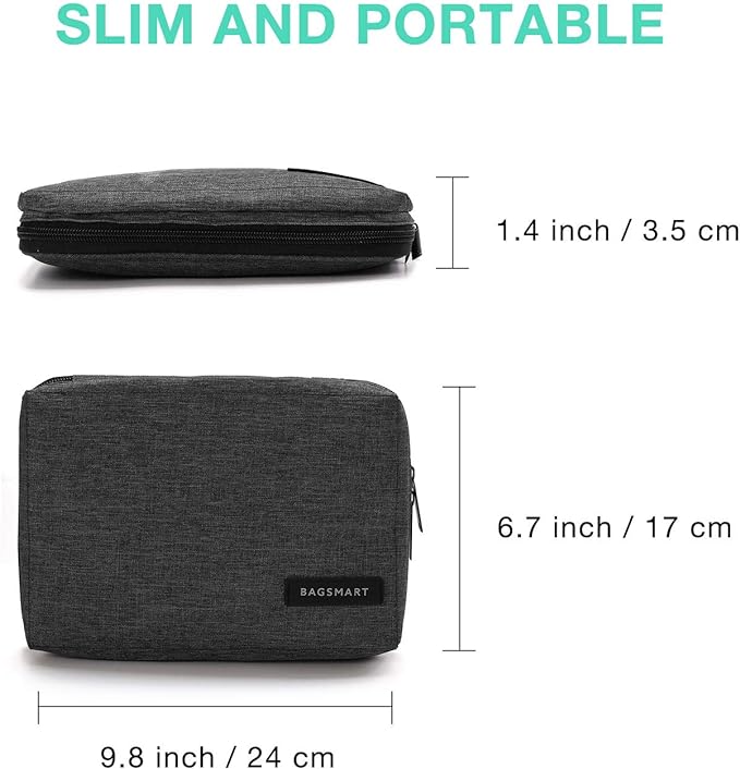 BAGSMART Electronics Organizer Travel Case, Small Cord Bag for Travel Essentials, Tech bag for Men Women, Cable Organizer for Phone, SD Card, Black