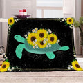Yellow Sunflower Blanket Twin Size, Sea Turtle Fleece Blanket for Couch Bed Sofa, Floral Blankets and Throws, Starry Sky Black Super Soft Cozy Plush Flannel Blanket 70x90, Decor & Gift