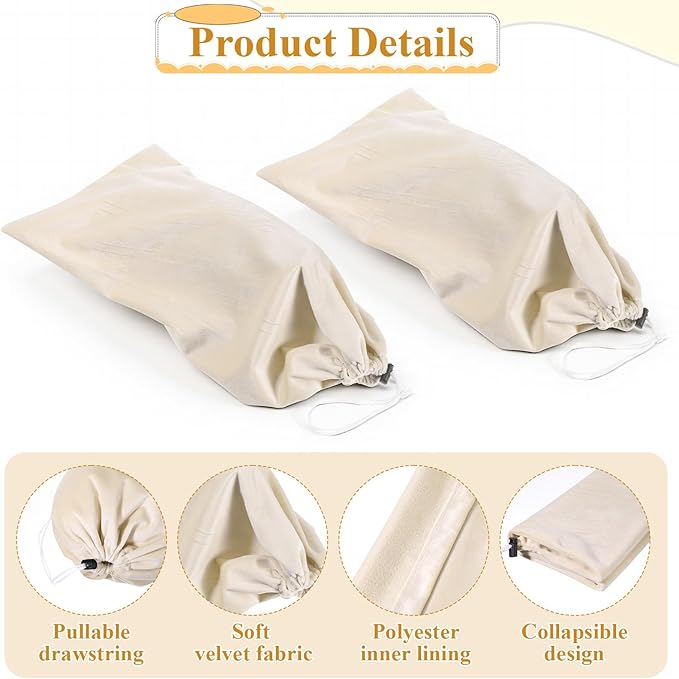 8 PCS Single Shoe Bags for Traveling, 9.1×17.7 Inch Travel Shoe Bags for Packing in Suitcase Velvet with Drawstring Shoes Storage Bag Dust-Proof for Women and Men, Travel and Home Storage-Beige