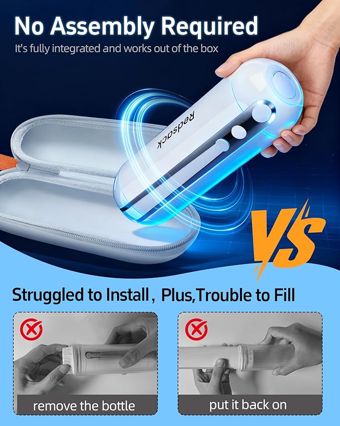 Electric Portable Bidet for Travel, Rechargeable USB-C Handheld High Pressure Sprayer, Camping 6.8oz Smart Foldable Water Storage, 2000mAh Battery Long Life, Personal Cleaner for Men & Women (White)