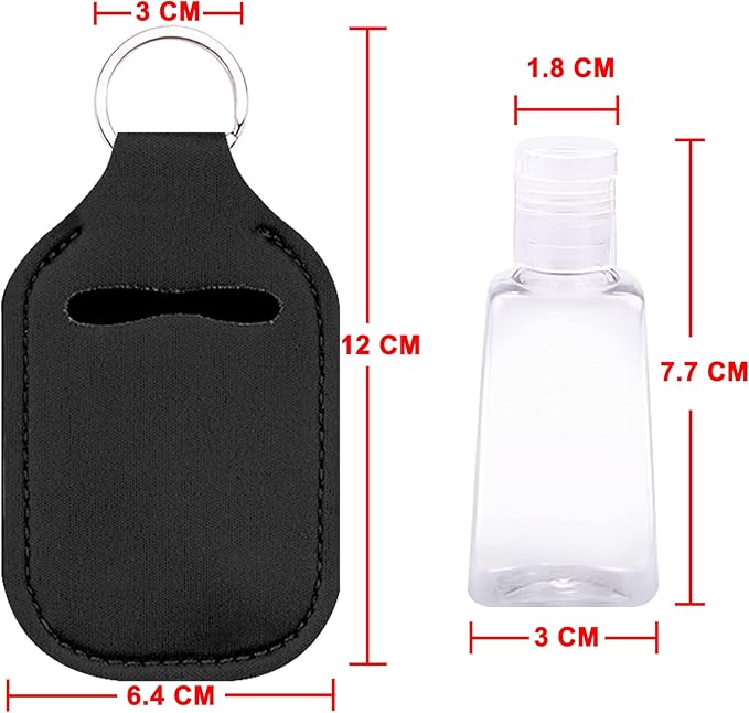 Duufin 60 Pieces Hand Sanitizer Holder Empty Travel Size Bottles Set Including 30 Pieces Clear Refillable Bottles and 30 Pieces Black Hand Sanitizer Holders for Keychain Backpack and Purse
