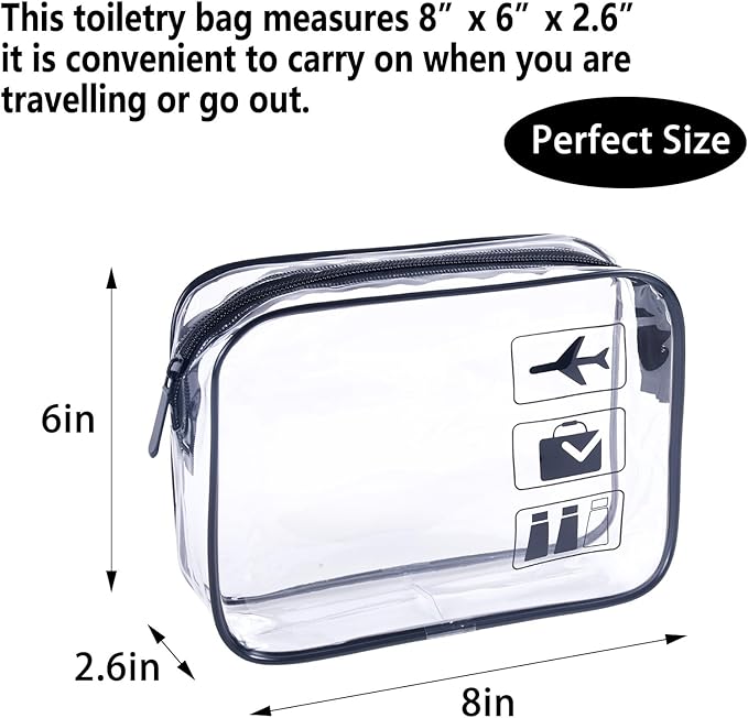 TSA Approved Toiletry Bag 3Pcs - 3 Pack Clear Travel Bags for Toiletries, Carry on Airport Airline Compliant Bag,Makeup Bags Clear Toiletry bags Quart Size Travel Bag,Black