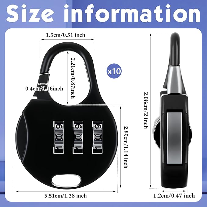 Moxweyeni 10 Pcs Digit Combinations Padlock Safe Cipher Lock Mini Combination Resettable Number for Suitcases Luggage Briefcases Computer Bags(Cute Style,Black)