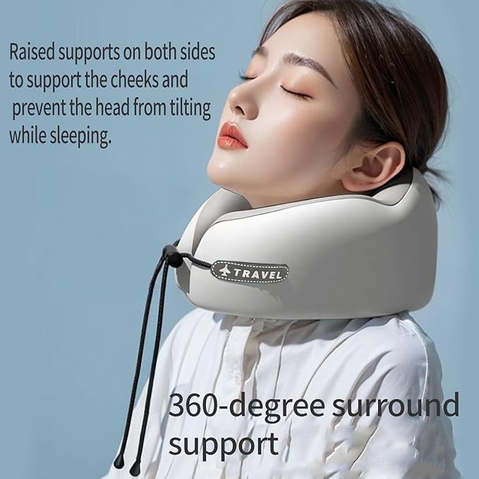 Travel Neck Pillow with Storage Case, 100% Pure Memory Foam, Airplane Head Support for Flight Sleeping, Portable, Gray (Gray Matching)