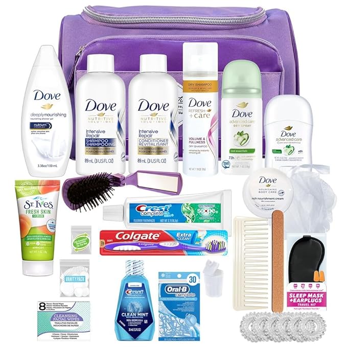 Convenience Kits International Women’s Super Premium 30 PC Travel Kit Featuring: Ensemble of Travel-Size Hair Care and Body Products in Large Toiletry Bag (802) (Purple)